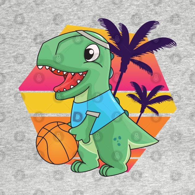 Dinosaur playing basketball, retro style, green dino, dinosaurs are awesome, dinosaur lovers, cute dinosaurs, best dinosaur ever, cute animal friendly by WorldOfMine